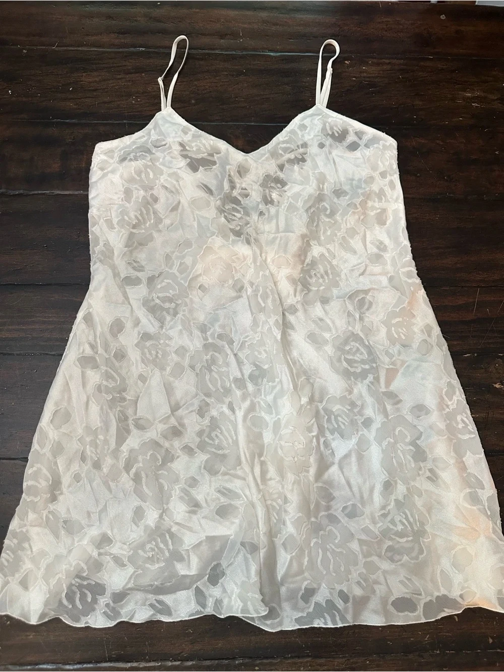 Vintage 90s Victoria’s Secret White Satin Floral Slip Dress 38770